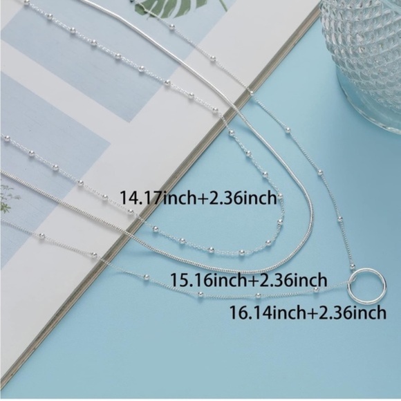 Silver 14k Silver Plated 3pc Circle Beaded Necklace Set - Picture 2 of 2